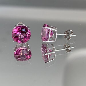 Womens Ladies Custom Jewelry 14K Karat White Gold Pink Crystal Prong Set Stud Earrings Luxury Fine Jewellery Butterfly Closure Backing Stamp