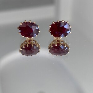 Oval Brilliant Cut Womens Genuine Garnet Ladies 10 Karat Yellow Gold Stud Prong Setting Earrings Custom Jewelry Gift For Her with Butterfly