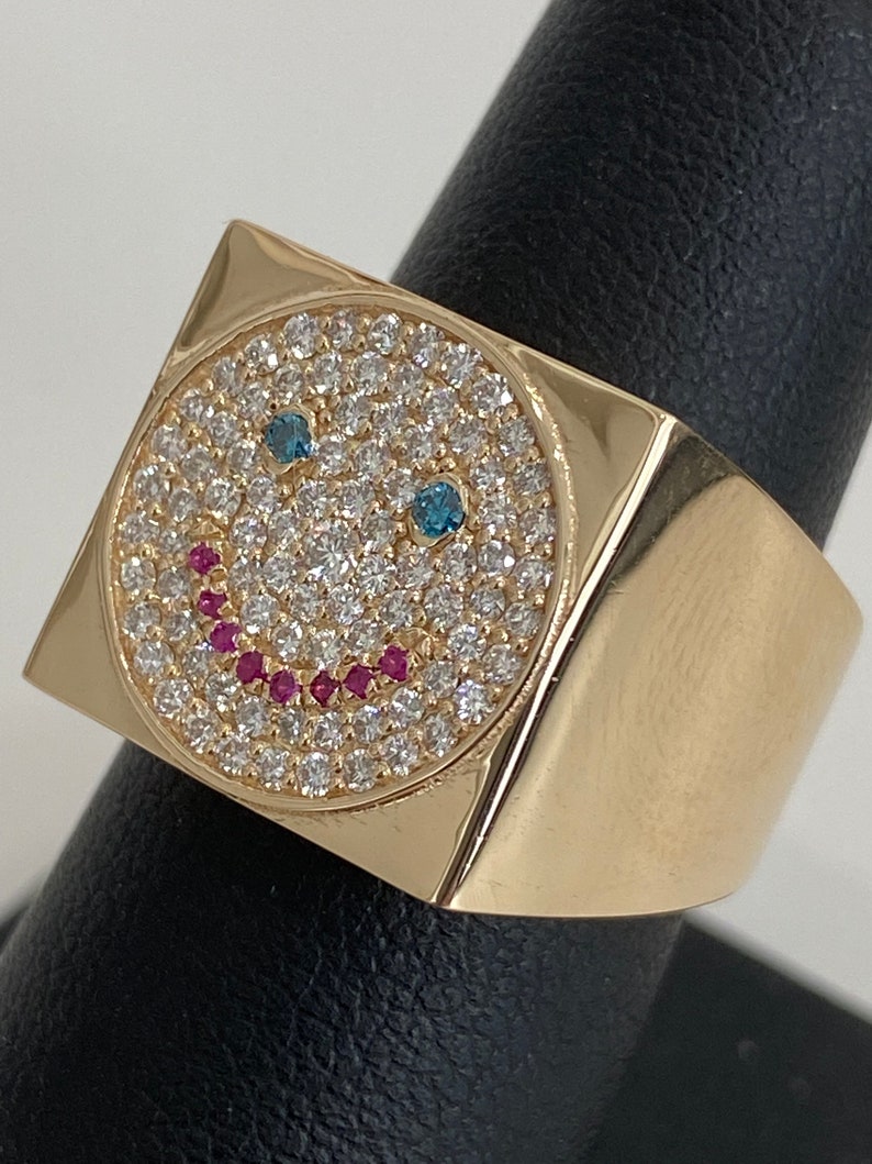 Smiley Face Emoji Mens Pinky Ring 14K Karat Solid Yellow Gold