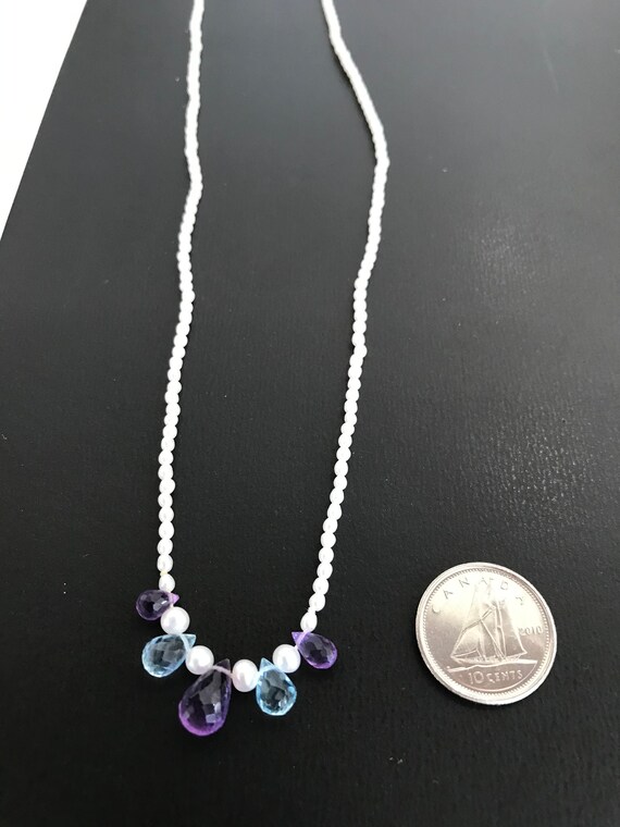 Collana Lunga In Ametista Naturale E Perle D'Acqua Dolce - Viola 48'' - Foto 4