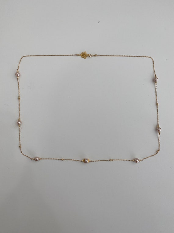 18Kゴールドピンクパールチェーンネックレス：ダイヤモンドカット