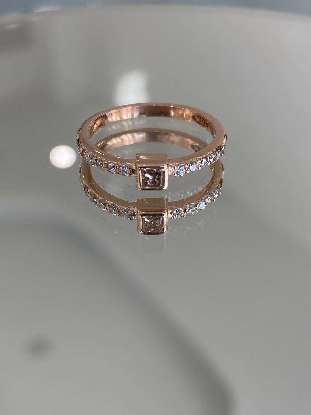 Princess Cut Ring Stackable Rings Handcrafted 18K Rose Gold Princess Cut Diamond Ring - Stackable Bridal ...