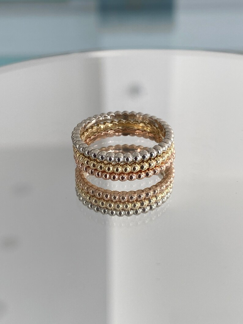 18 Karat Yellow White and Rose Gold Stackable Modern Bead Ring For Her