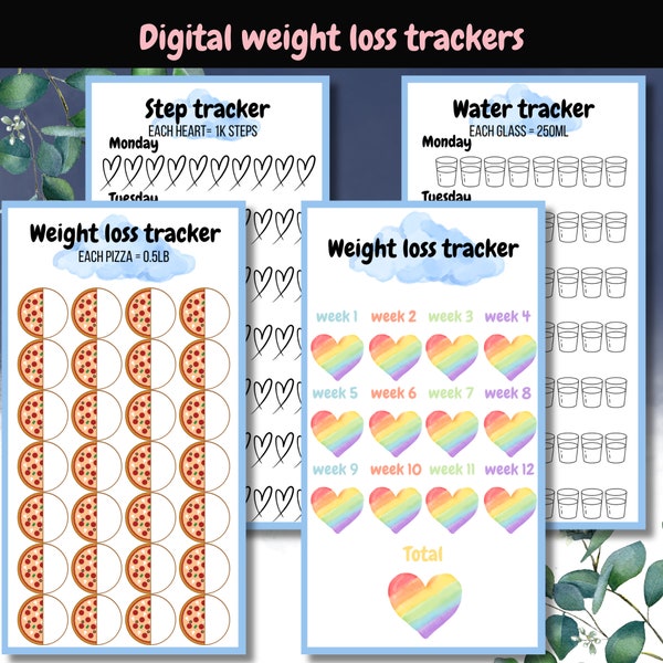 Digital Download Weight loss Tracker | Losing Weight Challenge | Habit Tracker | Step counter | Water Drinking Tracker