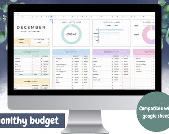 Planilha de orçamento mensal, orçamento mensal para planilhas do Google, ferramenta de finanças pessoais, calendário inteligente, rastreador de assinaturas, rastreador de dívidas