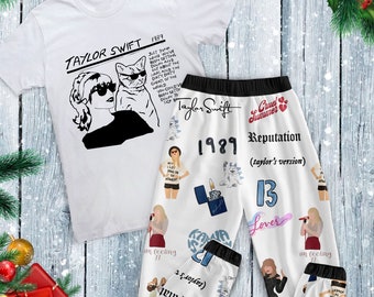 Taylor And Karma Cat Pajamas Set, TaylorSwift Personalized Family Pajamas, Eras Tour Pajamas Set, Swifty Pajamas For Adult And Kid