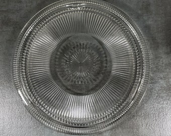 Vintage Pressed Glass Cake Plate - Starburst Design - MCM Kitchenware