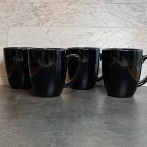 Set of 4 Corelle Coordinates Black Stoneware Mugs Vintage Dishes Farmhouse Decor Shabby Chic Kitchen Corning Ware Replacement Cup