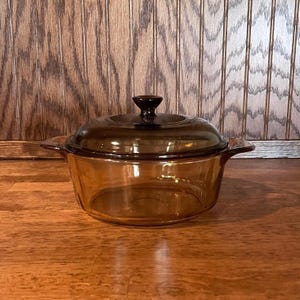 1.25 Liter Amber Visions Versa-Pot - Corning Pyrex Glass Cooking Pot - Vintage Brown Glass Cookware