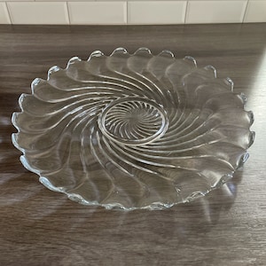 Vintage Fostoria Colony Swirl Torte Plate - Serving Platter - Cake Plate - 1940’s Depression Glass - Crystal Serving Dish