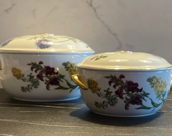 Set of 2 Vintage Spode Stafford Flowers Casserole Dishes with Lids - Oven to Table - Bone China