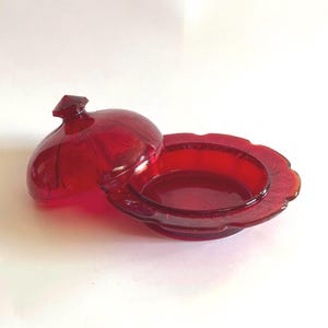 Red Covered Butter Dish - Jeanette Glass Cherry Blossom - Depression Glass