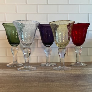 Large Seeded Bubble Hand Blown Water Goblets - Assorted Colors - Artland Vintage Wine Glasses - Assorted Colors