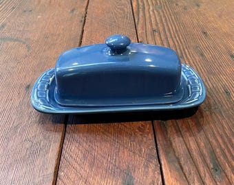 Vintage Longaberger Cornflower Blue Woven Traditions 1/4 Lb Covered Butter Dish - Collectible Pottery - Made in USA