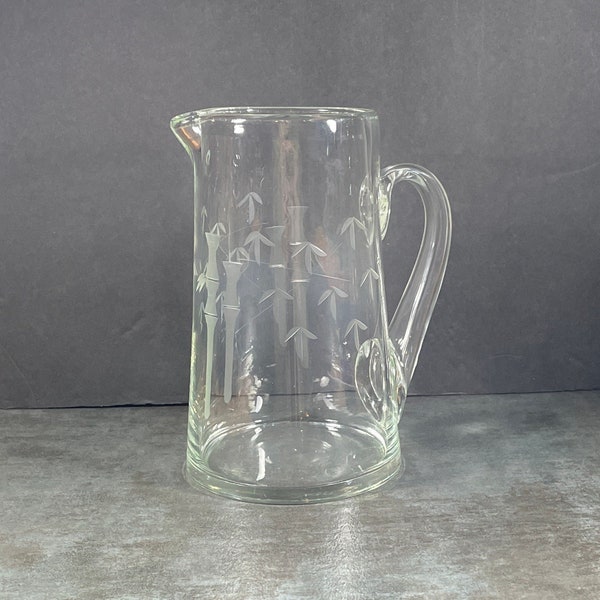 48 Ounce Sasaki Pitcher - Etched Bamboo - Vintage Barware - Retro Cocktail Pitcher - Ice Tea Water Pitcher