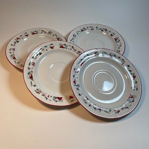 Set of 4, White Christmas Saucers by Faberware  - Vintage Christmas Dishes - 1995