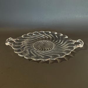 Vintage Fostoria Colony Swirl 10” Cake Plate with Handles - Serving Platter - 1940’s Depression Glass - Crystal Serving Dish