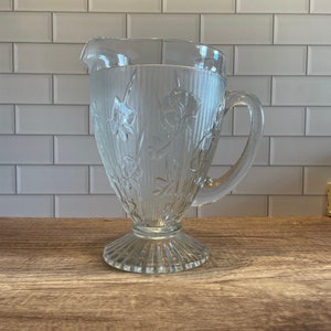 Depression Glass Pitcher - Iris and Herringbone Jeanette Glass Company - 1930’s Art Deco Design