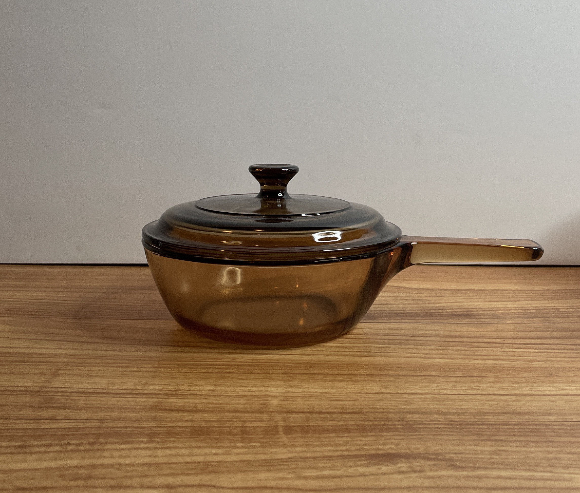 3/4 Quart 3 Cups Visions Sauce Pan With Spout 7 Liter Brown Amber Pyrex  Glass Pot france Vintage Corning Vision Cookware 