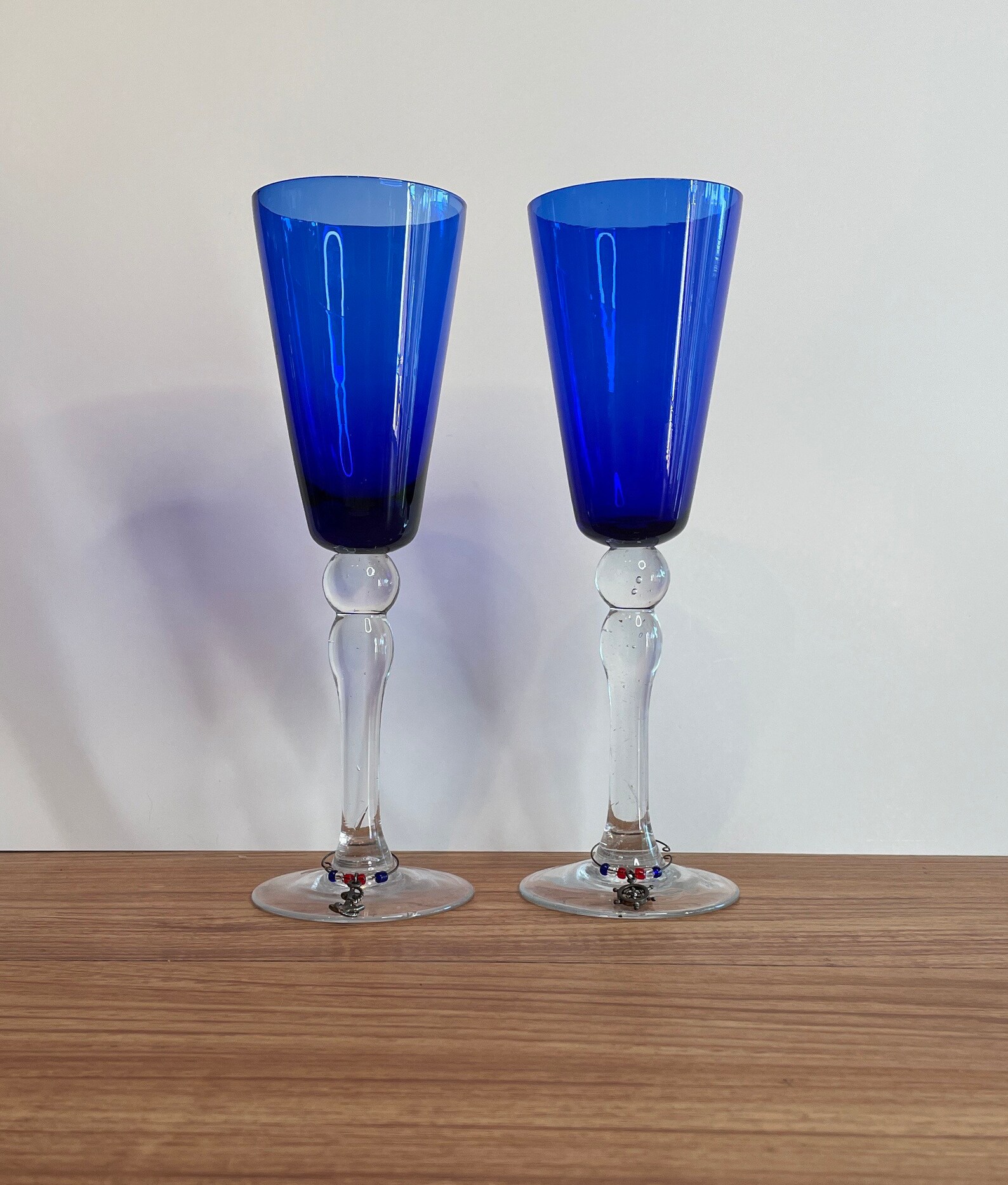 Set of 2 Vintage Cobalt Blue Bubble Stem Champagne Flutes Etsy