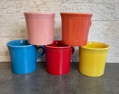 Fiesta Ware 12 Ounce Coffee Mugs - USA - Discontinued Colors - Rose Pink - Peacock Blue - Scarlet Red - Persimmon Orange - Sunflower Yellow