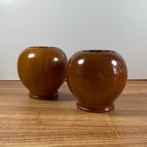 Pair of Vintage Myrtlewood Candle Holders - MCM Decor - Votive Holders