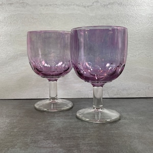 Set of 2 Bartlet Collins Iridescent Purple Pink Wine Goblets - Vintage Barware - Retro Glasses