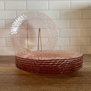Dinner Plates - Set of 4 or 8 - Vintage Arcoroc Luminarc Rosaline Pink Glass - Vintage Cristal d’Arques - Made in France