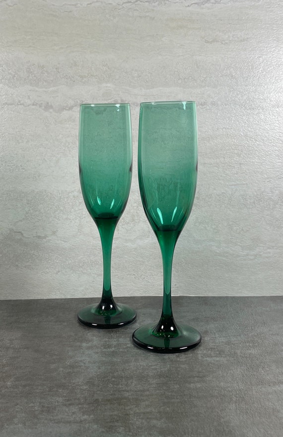 Set of 2 Vintage Juniper Green Libbey Champagne Flutes Green -  Finland