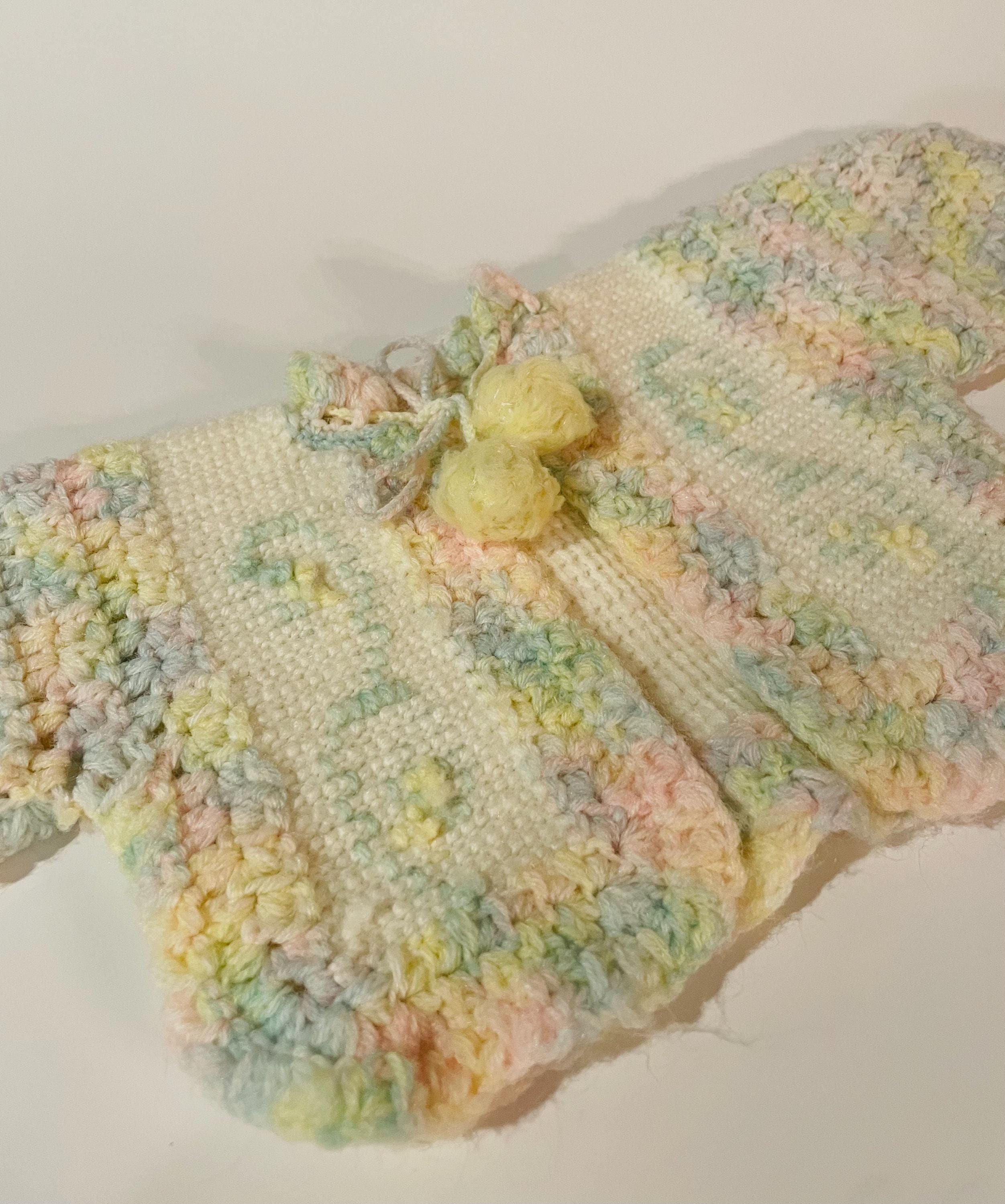 Hand Crocheted Baby Sweater - Vintage Baby Girl Gift - Newborn Size