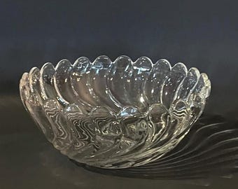 Vintage Fostoria Colony Swirl 9” Round Bowl - 1940’s Depression Glass - Crystal Serving Dish