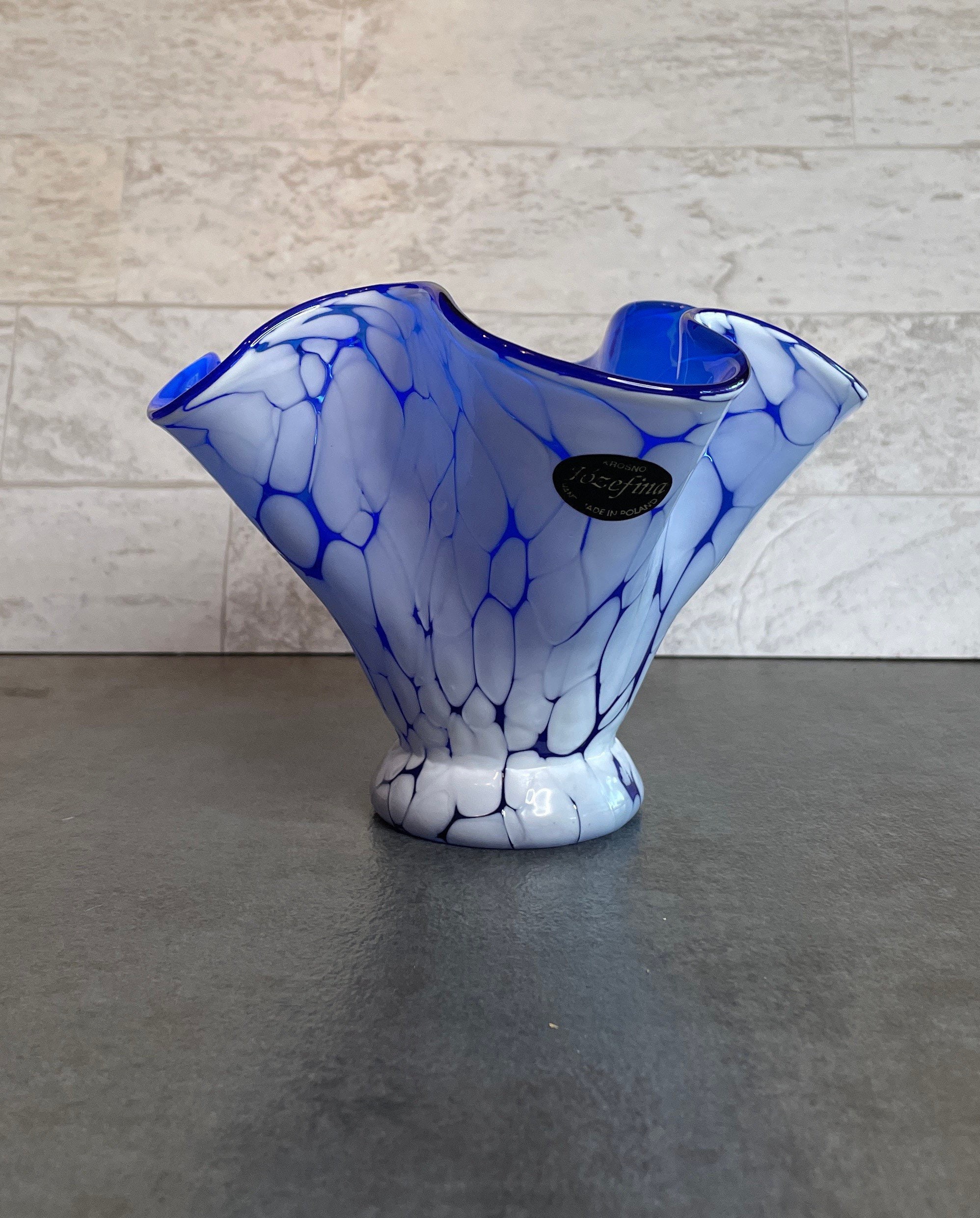 Hand Blown Blue Krosno Jozefina Art Glass Vase Made in Poland Etsy