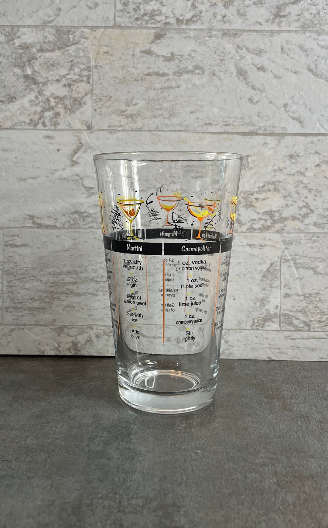 Libbey Vintage Style Bar Measuring Glass With Cocktail Recipes Vintage
