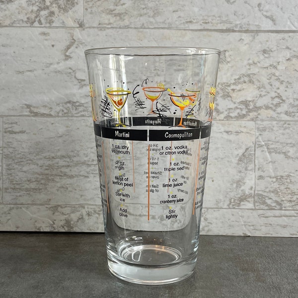 Libbey Vintage Style Bar Measuring Glass with Cocktail Recipes - Vintage Bar Tools - Cocktail Party - Hostess Gift