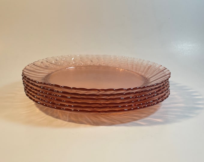Set of 6 Vintage Arcoroc Luminarc Rosaline Pink Glass Salad Plates