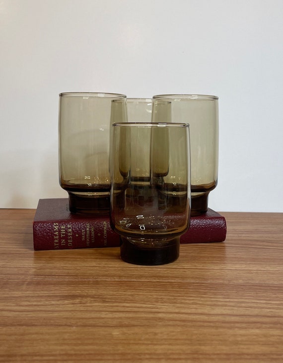 Set of 4 Libbey Tawny Accent Brown Drinking Glasses Vintage Etsy