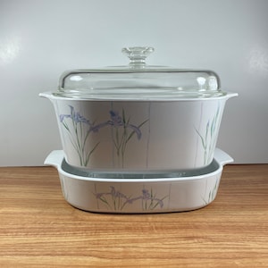 3 Piece Shadow Iris Set - 2.5 and 5 Liter Casseroles with Lid by Corning Ware - 1990&#39;s Glass Cookware - Vintage Cookware