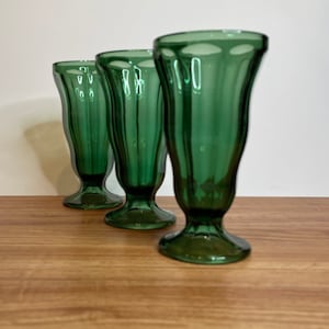 Set of 3 Green Anchor Hocking Glass Ice Cream Sundae Dishes Vintage Milkshake Glass Old Fashioned Soda Fountain Glassware Soda Tumbler image 1