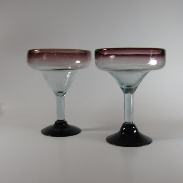 Purple Hand Blown Mexican Margarita Glasses - Cocktail Glasses - Barware