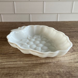 Vintage Anchor Hocking &quot;Grape&quot; Candy, Soap or Trinket Dish - Vintage Milk Glass Dish