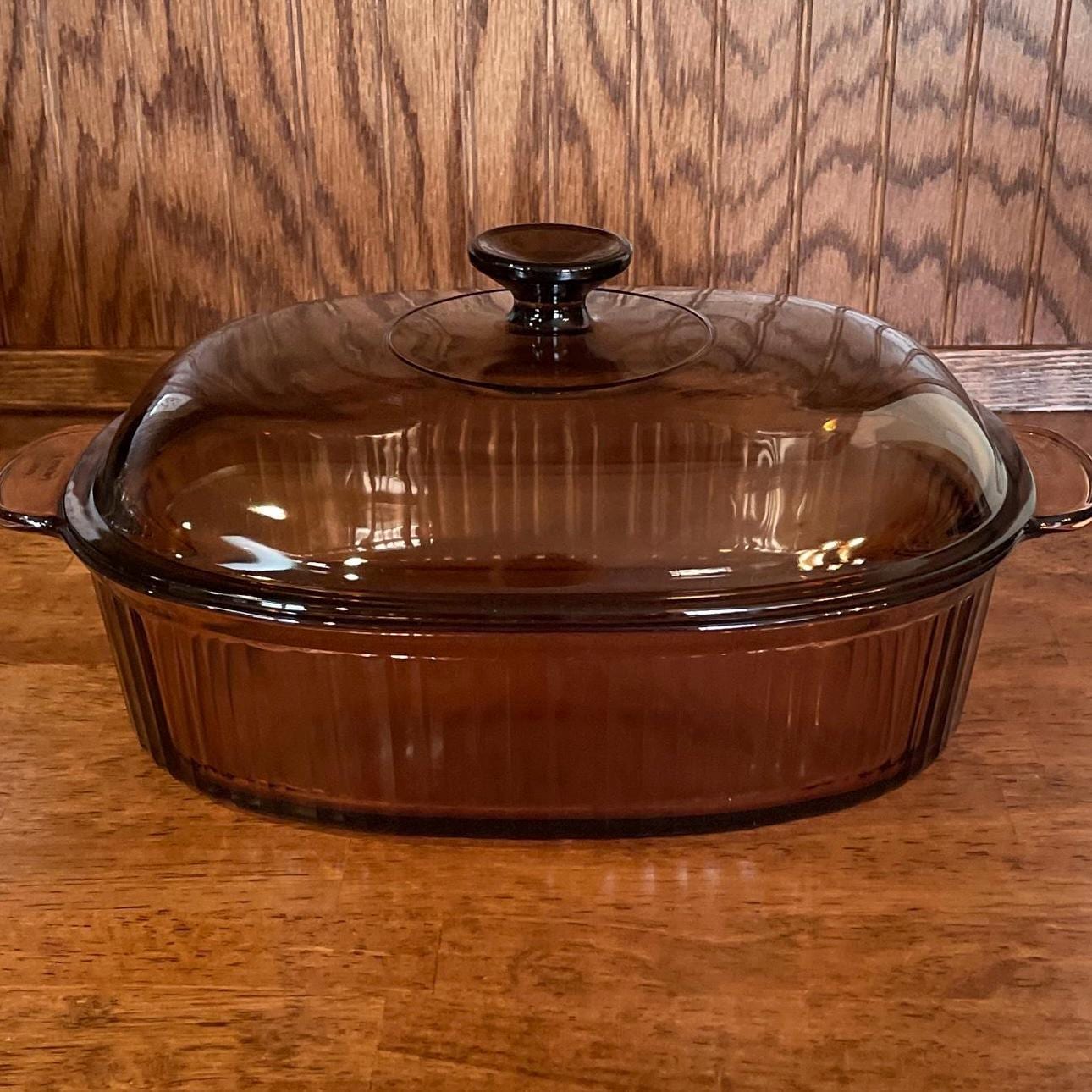 【新品未使用USA製】PYREXヴィンテージ40年もの箱付4点セット説明書付 Pyrex 4 Quart / Liter Amber Visions Large Roasting Pan - Vintage