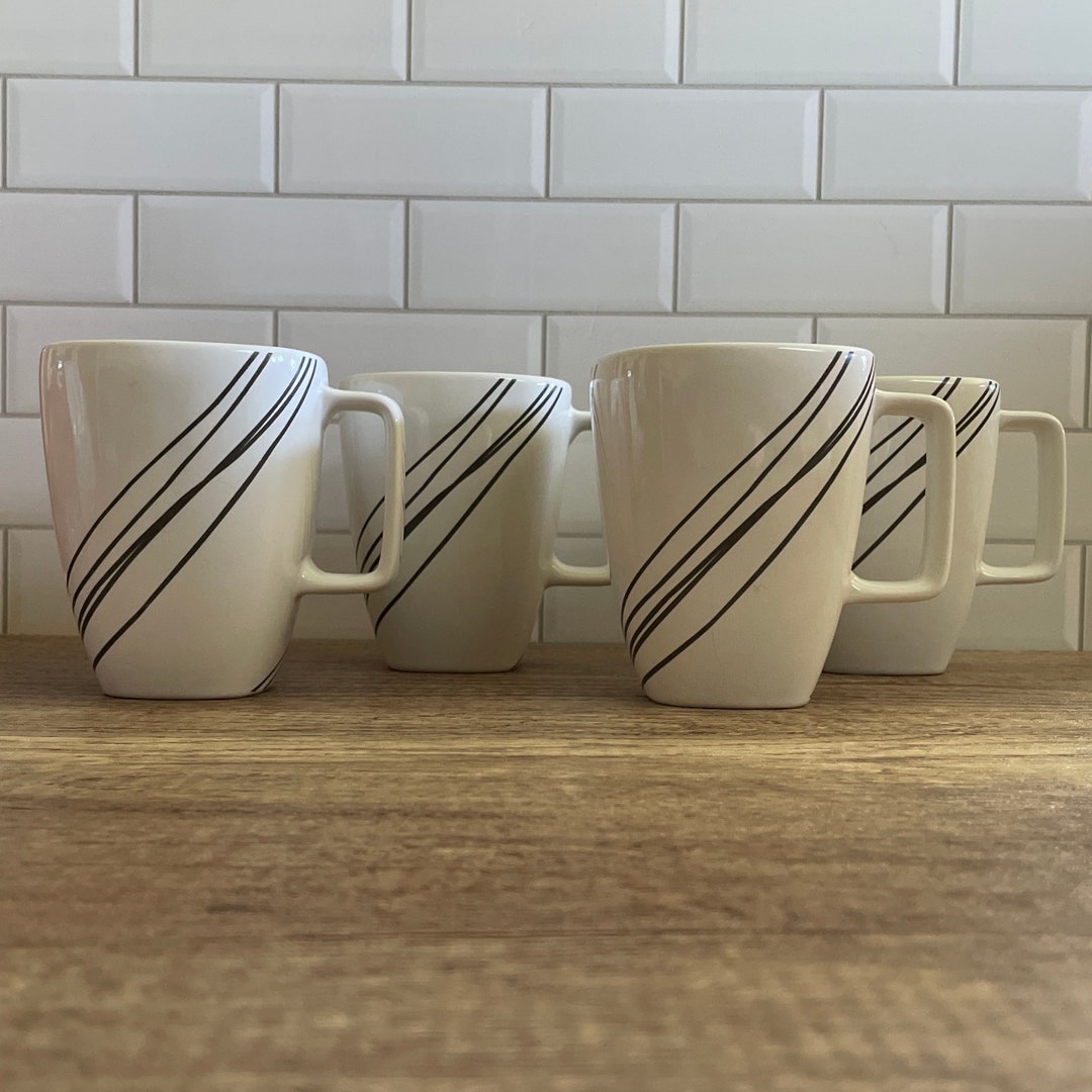4 Corelle Sketch Square Handle Corelle Coordinates White Stoneware Mugs