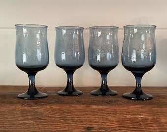 Vintage Connoisseur Blue Libbey Water Glasses - Vintage Barware - MCM Glasses - Pfaltzgraff Yorktowne - 12 Ounce Capacity