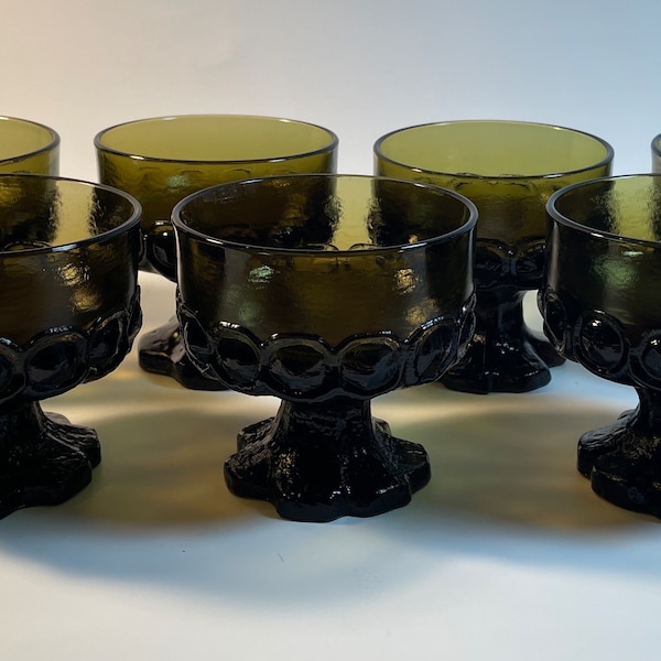 Franciscan Madeira Olive Green Coupe Champagne or Tall Sherbet Glasses - Set of 7  - Tiffin Glassware - MCM Glasses