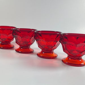 Set of 4 Amberina Georgian Low Champagne or Sherbet Glasses - Vintage Ruby Red Glass- Retro Barware - MCM Glassware - Ice Cream Dishes