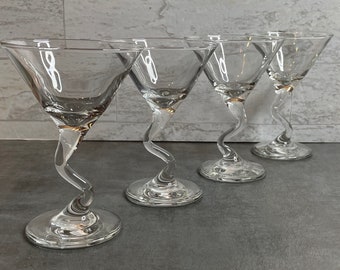 Set of 4 Vintage Mini Libbey Z Stem Martini Glasses  Zig Zag Clear Cocktail Glasses Vintage Barware