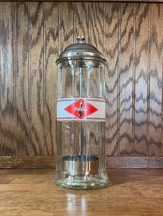Vintage Coca Cola Straw Dispenser - Glass Straw Storage Jar - Soda