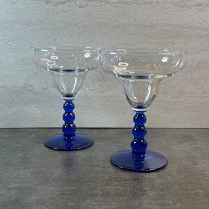 Set of 2 Vintage Metropolis Blue Mediterranean Libbey Margarita Glasses - Cobalt Blue Bubble Stem Cocktail Glasses - Vintage Barware