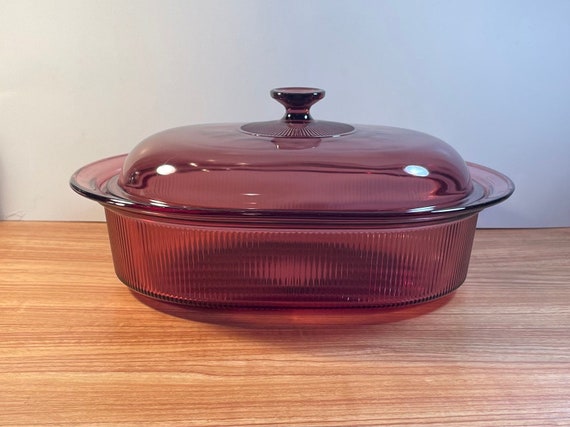 Pyrex 4 Quart Cranberry Visions Large Roasting Pan Vintage Pyrex