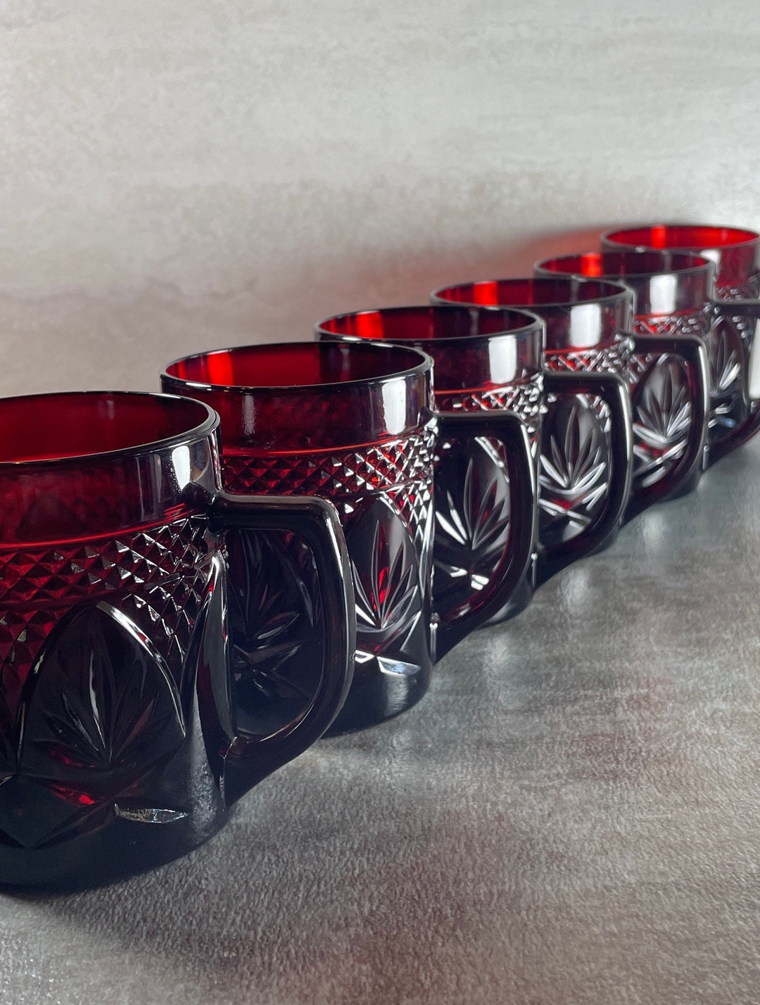 Set of 6 Ruby Red antique Mugs Cristal Darques Durand Etsy